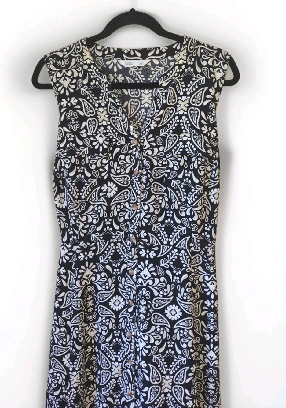 Croft & Barrow Shift Dress Plus 1X Midi Sleeveless Black/White Belt boho casual